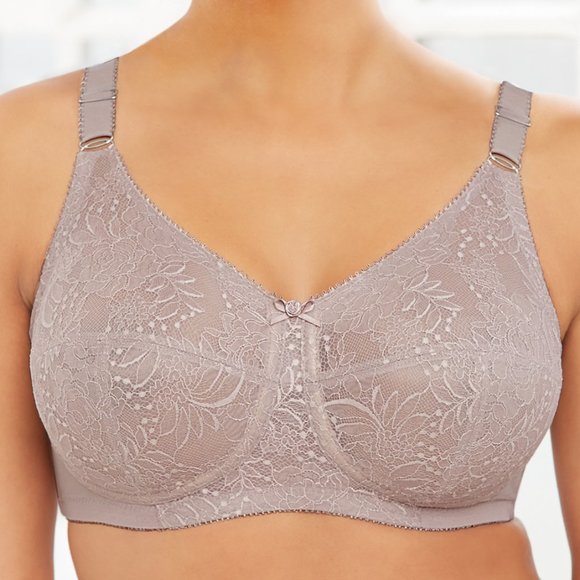Set Of 3! 50C Glamorise COMFORT LIFT Bra (COTTON-LINED) Wireless LACE TAUPE NEW - Picture 4 of 16
